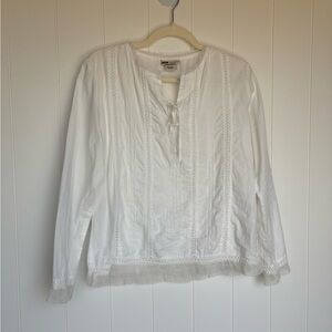 Vintage Faded Glory White Cotton Long Sleeve Blouse Women’s Size Small